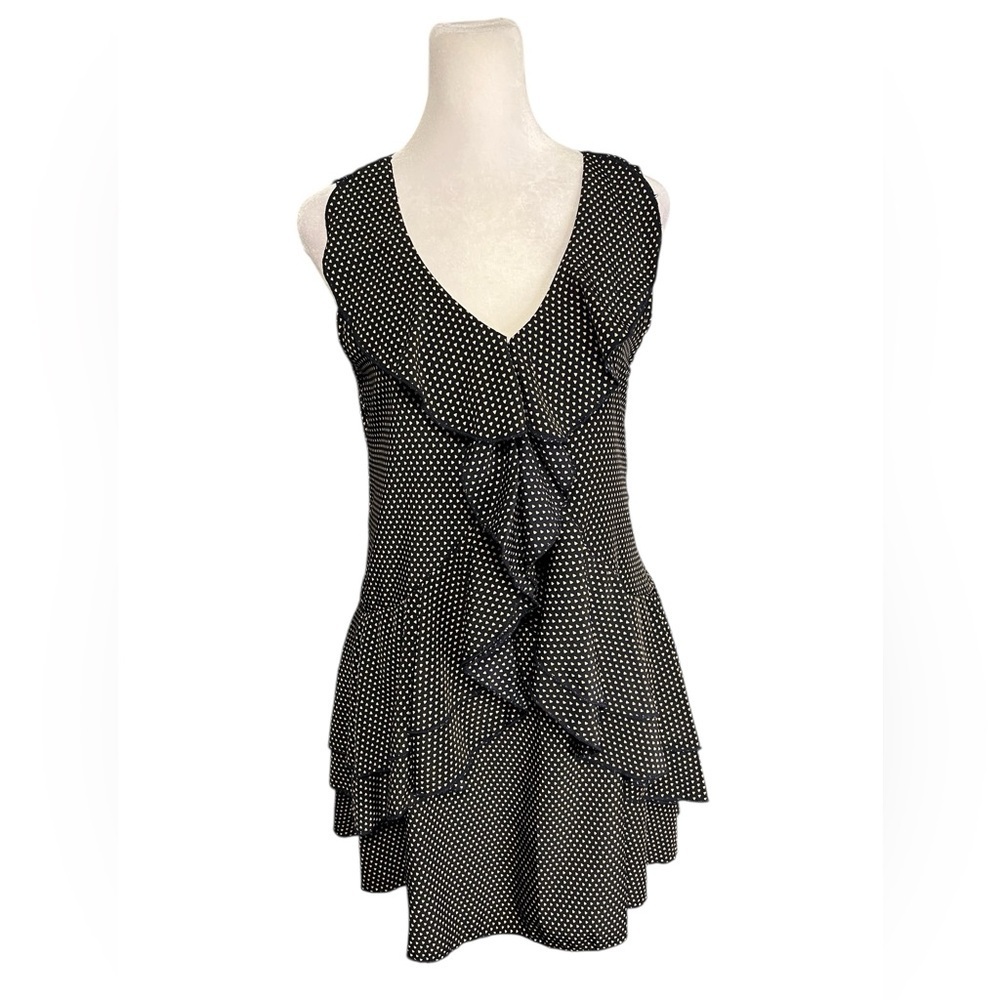 Anthropologie Needle & Thread Navy Gold Ruffle Mini Dress Size Small